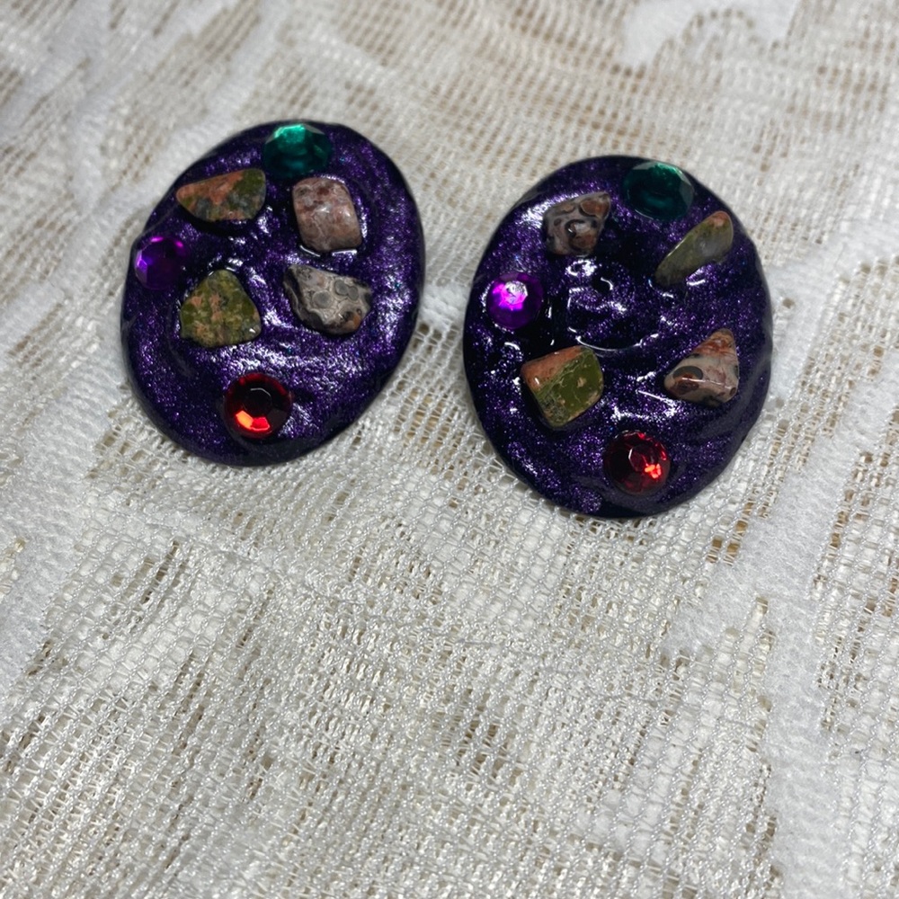 Vintage Purple Sparkle Stone Rhinestone Earrings